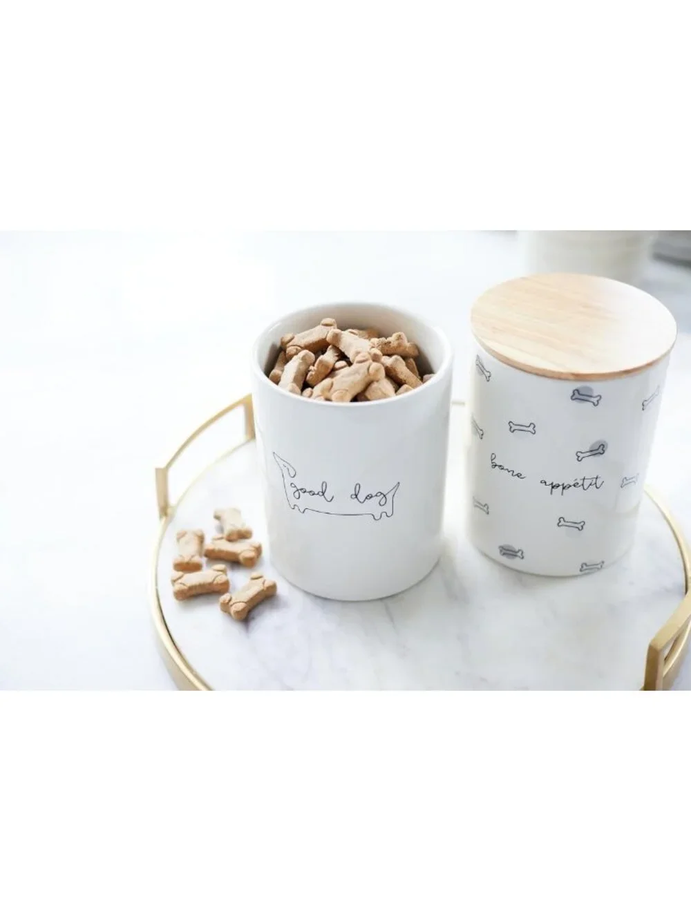 Stylish Ceramic Dog Treat Jar with Airtight Wooden Lid - Perfect Pet Storage